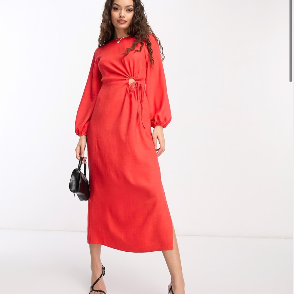ASOS Petite Vibrant Red Long Sleeve Dress with Cutout